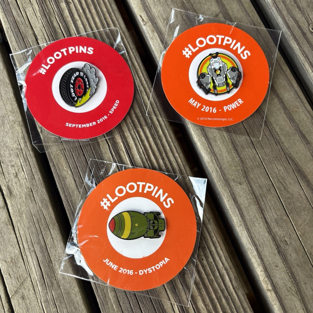 LootCrate LootPins Lot of 3 May June September 2016 Speed Power Dystopia Pins
